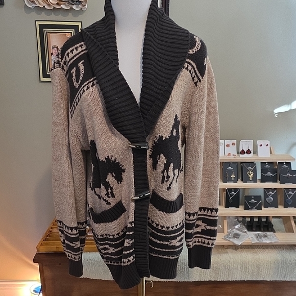 Wrangler Black and Tan Cardigan Sweater - Picture 2 of 6